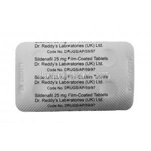シルデナフィル, 25mg 4錠 製造元:Dr. Reddy's シート 裏面